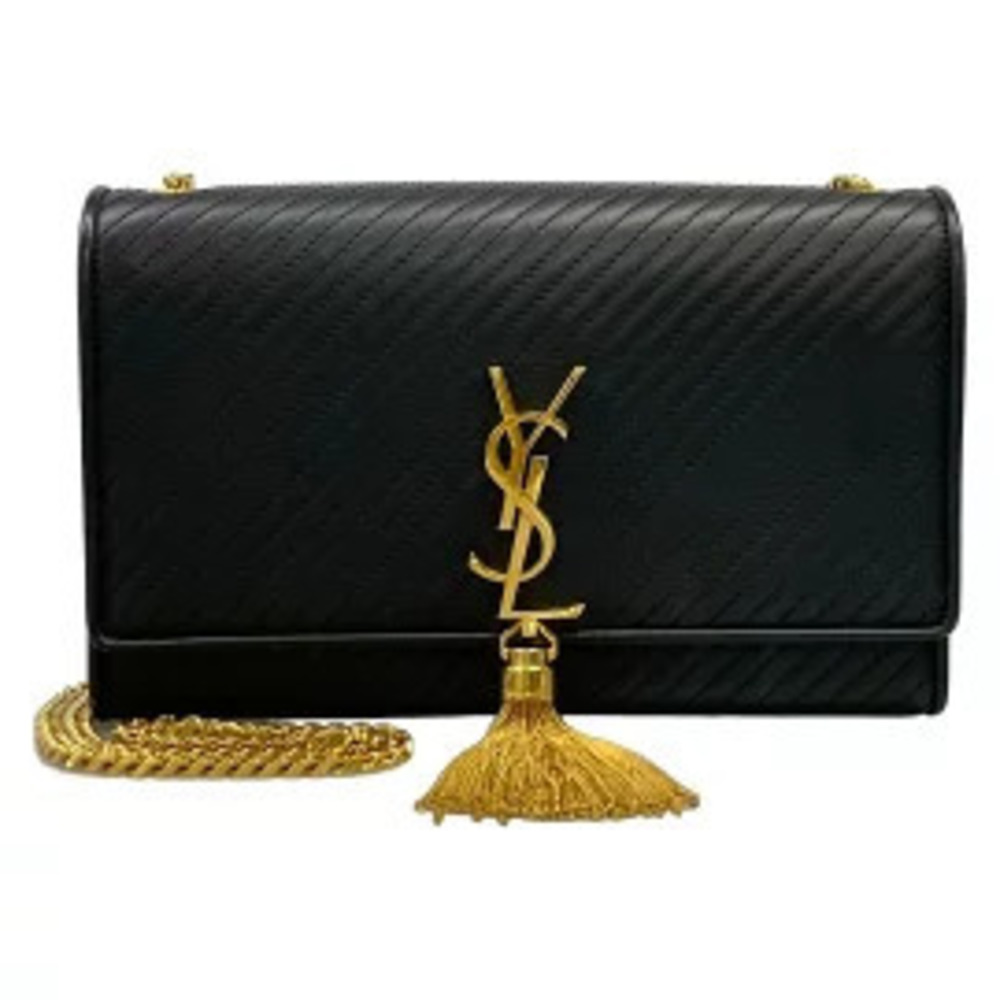 Saint Laurent Paris Fringe Quilted Leather Shoulder Bag Gold Black